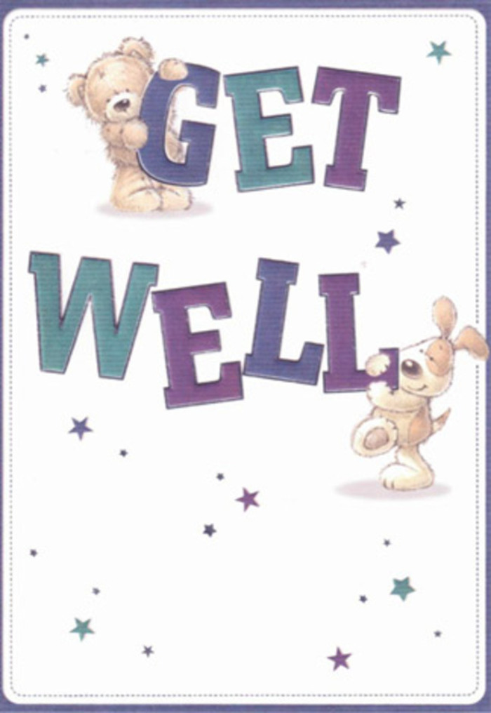 This get well card captures a genuine moment of comfort, thoughtfully illustrated with a fluffy bear and a joyous puppy-companions who radiate reassurance and kindness much like a bouquet arranged for a loved one in Rush Green. Swirling stars, rendered in tranquil blues and soft violets, dance playfully around them, transforming the scene into a hopeful celebration. The text, shaded in rich aquas and bold purples, stands confidently at the heart of the design, grounding it in a sense of cheerful optimism akin to the vibrant displays in the shop fronts along Eastern Avenue. The bear's plush fur and the velvety softness of the puppy's ears are depicted with an almost tactile realism, making one imagine the warmth of a gentle embrace or the feel of petals between fingers. There is a distinct atmosphere of lightness, a gentle invitation to heal, woven into each detail. This card, much like a hand-delivered gesture from Flowers Rush Green, serves as a beacon of encouragement and sincere positivity, perfect for brightening anyone's day in our neighbourhood.