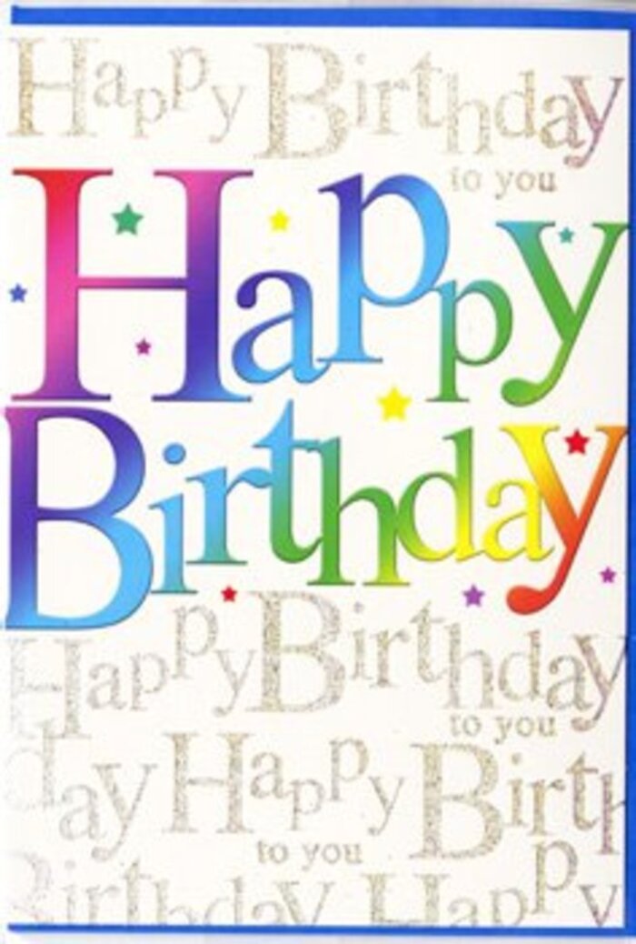 In this image, a joyful birthday card stands proudly, its design echoing the vibrant colour mixes we often create in birthday bouquets for Rush Green neighbours. At the centre, large, friendly block letters proclaim Happy Birthday, each letter like its own tiny celebration. Instead of a single flat colour, every character is washed in a soft yet vivid gradient, travelling from cherry red to warm amber, lemon yellow, leaf green, teal, and royal blue, as if a rainbow has been gently stretched across the card. The hues blend into each other with a painter's touch, giving the words depth and a slightly three-dimensional feel, as though they might be raised or slightly embossed under your fingertips. Behind this rainbow message, the background is filled with repeating lines of elegant gold script that read Happy Birthday to you. The handwriting-style lettering curves and loops gracefully, reminiscent of a personal note you might pen at a café near Rush Green's quieter side streets. The gold ink sparkles subtly, catching spots of light and creating delicate highlights, like morning sun reflecting off the cellophane of a hand-tied bouquet. Small starbursts and flecks of colour are scattered lightly among the script, adding a playful, confetti-like liveliness without overwhelming the design. The card seems to be printed on quality, satin-finish stock, offering a soft sheen rather than a harsh gloss. It gives the impression of a thoughtfully chosen greeting-ideal to accompany a same-day birthday flower delivery across Rush Green-offering not just a message, but a visual burst of joy that mirrors the excitement of the occasion.