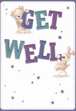Radiating cheerful optimism, this get well card is like a breath of fresh air from Rush Green's local spirit. Two delightful characters-the cuddly bear and the spirited puppy-are depicted with expressive warmth, each helping to balance and present the vibrant typography spelling 'Get Well' in bold indigo and teal hues. The crisp cream background accentuates their joyful faces and the twinkling blue and purple stars scattered across the scene, reminiscent of the uplifting surprises found in a brightly arranged bouquet from a trusted Rush Green florist. The fluffy texture of their illustrated fur invites a sense of comfort that feels almost tangible, echoing the soothing reassurance a bespoke arrangement provides to someone feeling under the weather. The entire composition glows with kindness and gentle playfulness, making it a reassuring gesture-one that pairs perfectly with fresh flowers for recovery, and that warmly reflects the heartfelt connections woven through our Rush Green community.