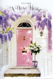 A welcoming doorway in Rush Green is captured at that tender moment when a house first begins to feel like home. At the centre, a gently glowing pink door, painted in a light blush shade, radiates warmth against a backdrop of softly whitewashed walls and a neatly painted shutter. Draped above and around the entrance, wisteria tumbles in cascades of lavender and lilac, its delicate blooms forming a natural garland that recalls the blossoming front gardens scattered around Rush Green and nearby Romford. The hanging flower clusters look almost weightless, each tiny petal contributing to a sense of abundance and quiet romance. On the step, just in front of the door, a metal bucket in a muted grey tone is filled to the brim with white and cream roses. The roses are large and velvety, opening into rounded cups that feel as plush as satin cushions, threaded through with soft green foliage that adds depth and life. A pale pink ribbon circles the bucket and is tied into an effortless bow, its loose ends resting gently on the stone, mirroring the pastel tones of the door and uniting the whole composition. Sunlight filters from one side, casting gentle shadows and creating a luminous halo around the entrance, as if the home itself is exhaling a sigh of welcome. The atmosphere is one of optimism and tenderness, evoking the emotions of moving into a new home in Rush Green - the excitement, the nerves, and the comforting promise that, with flowers at the threshold, this place is ready to hold new memories.